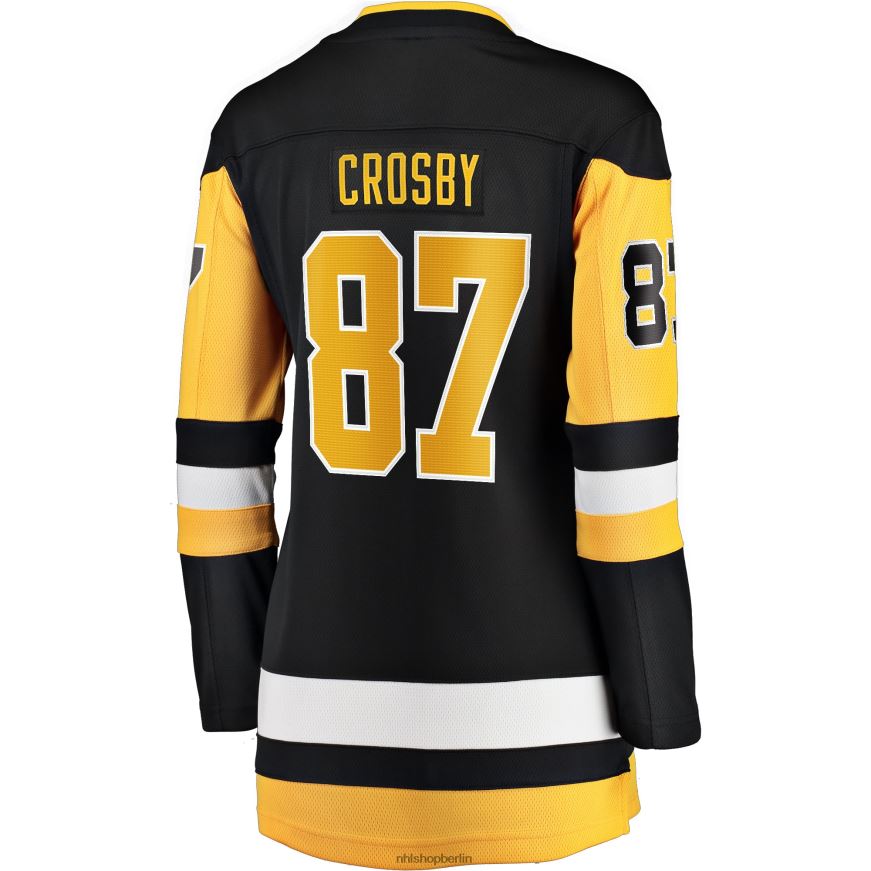 Frauen NHL Schwarzes Heim-Ausreißtrikot der Pittsburgh Penguins mit Sidney Crosby Fanatics-Logo und Captain-Patch Kleidung BF680T971