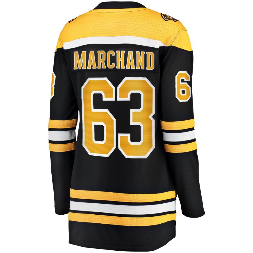 Frauen NHL Schwarzes Heim-Breakaway-Trikot der Boston Bruins mit Brad Marchand Fanatics-Logo Kleidung BF680T139