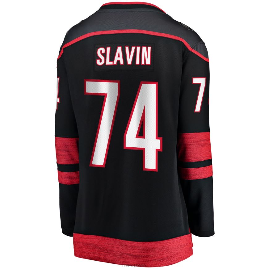 Frauen NHL Schwarzes Heimtrikot der Breakaway-Spieler der Carolina Hurricanes mit Jacob Slavin Fanatics-Logo Kleidung BF680T796