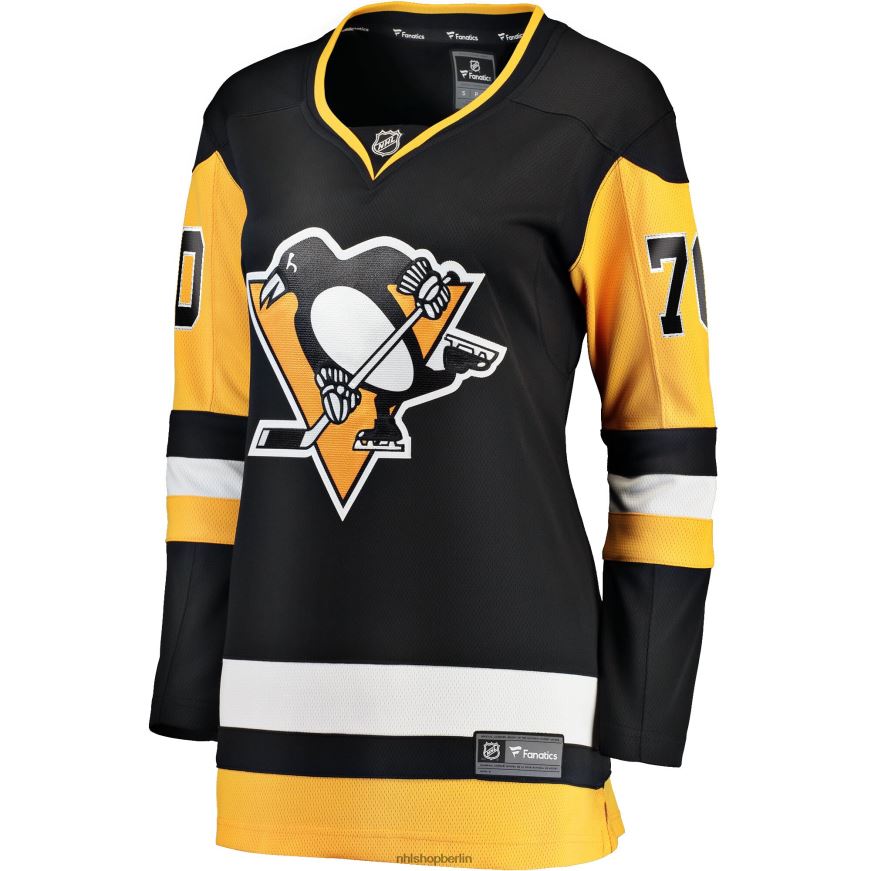 Frauen NHL Schwarzes Home-Breakaway-Spielertrikot der Pittsburgh Penguins mit Fanatics-Logo der Louis Domingue Kleidung BF680T2423