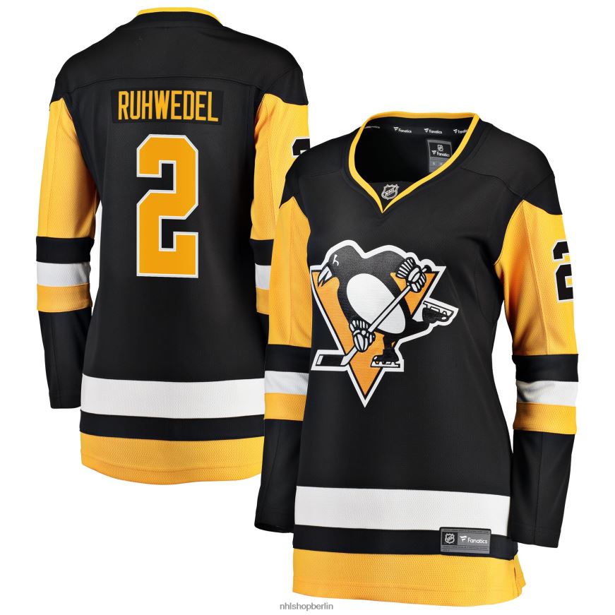 Frauen NHL Schwarzes Premier-Breakaway-Spielertrikot der Pittsburgh Penguins mit Chad-Ruhwedel-Fanatiker-Logo Kleidung BF680T1940