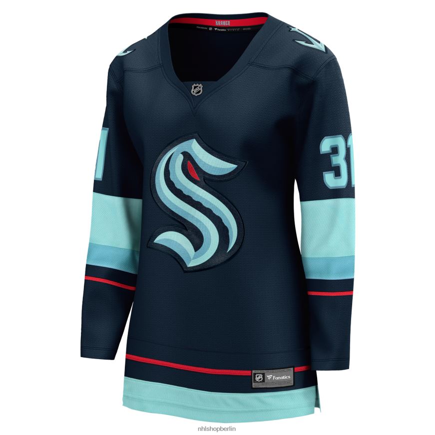 Frauen NHL Seattle Kraken Philipp Grubauer Fanatics Branded Deep Sea Blue Home Premier Breakaway-Spielertrikot Kleidung BF680T441