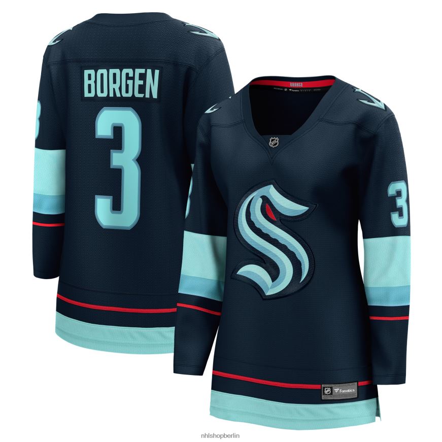 Frauen NHL Seattle Kraken Will Borgen Fanatics-Heimtrikot mit tiefseeblauem Breakaway-Spieler-Logo Kleidung BF680T1809