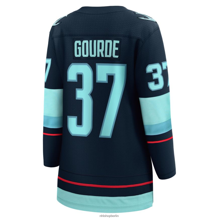 Frauen NHL Seattle Kraken Yanni Gourde Fanatics-Marken-Marineblaues Home-Breakaway-Spielertrikot Kleidung BF680T1089