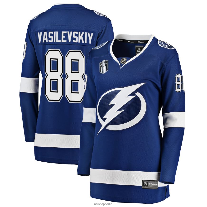 Frauen NHL Tampa Bay Lightning Andrei Vasilevskiy Fanatics Branded Blue Home 2022 Stanley Cup Final Breakaway Player Jersey Kleidung BF680T243