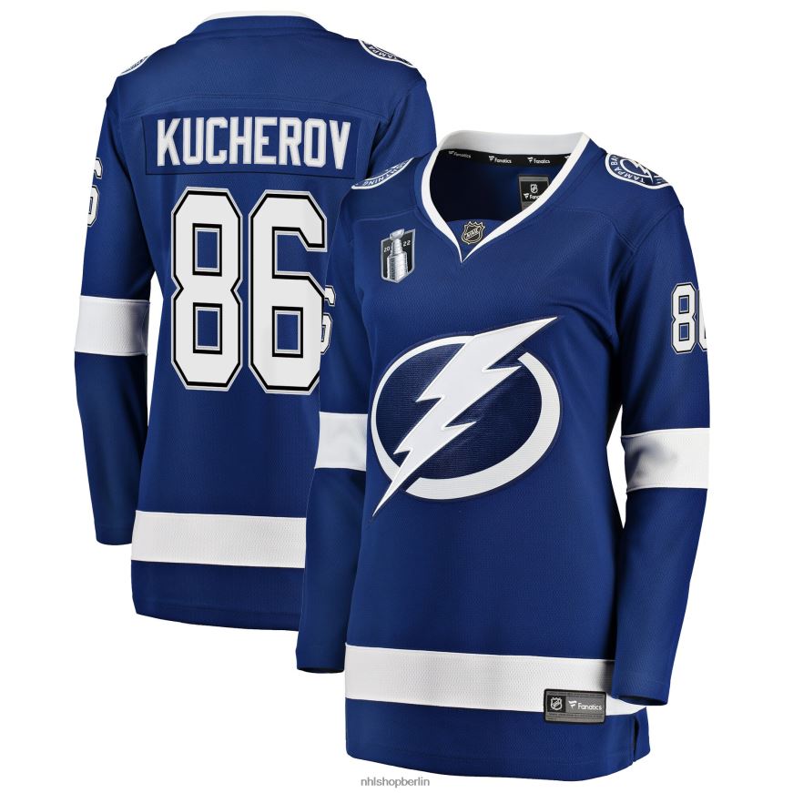 Frauen NHL Tampa Bay Lightning Nikita Kucherov Fanatics Branded Blue Home 2022 Stanley Cup Final Breakaway Player Jersey Kleidung BF680T818