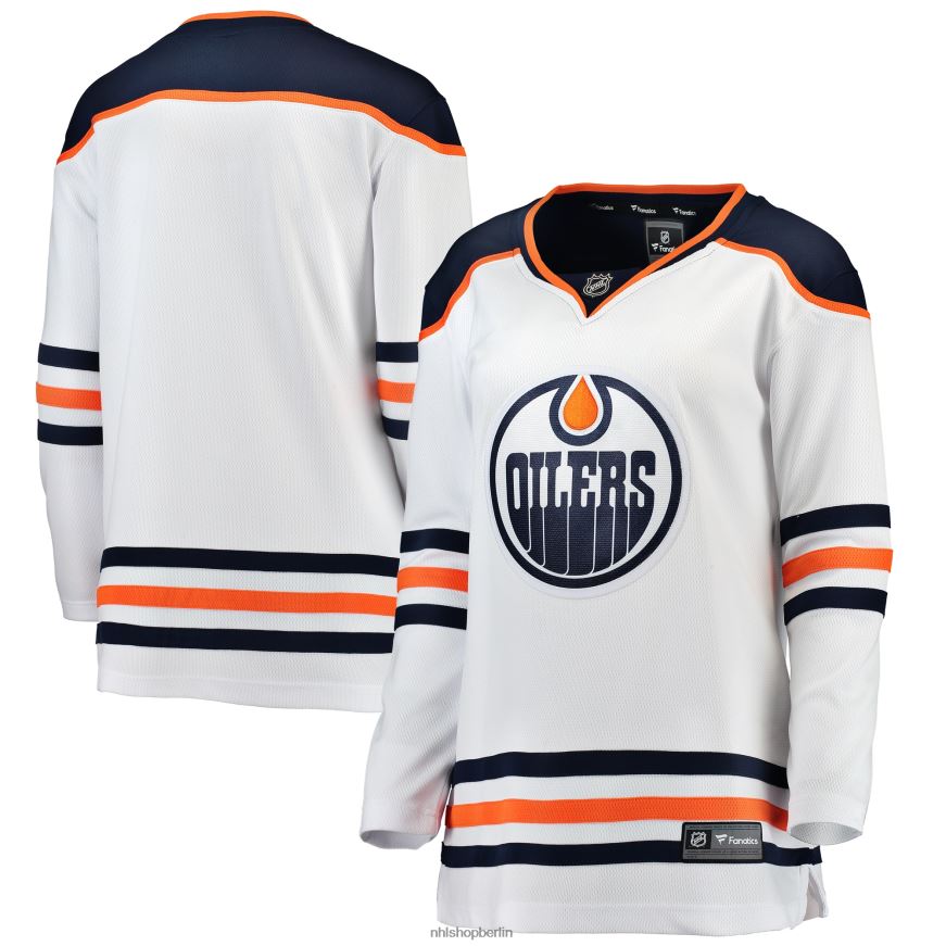 Frauen NHL Weißes Auswärtstrikot der Edmonton Oilers mit Fanatics-Logo Kleidung BF680T955