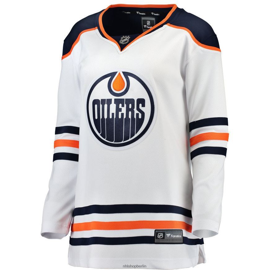 Frauen NHL Weißes Auswärtstrikot der Edmonton Oilers mit Fanatics-Logo Kleidung BF680T955