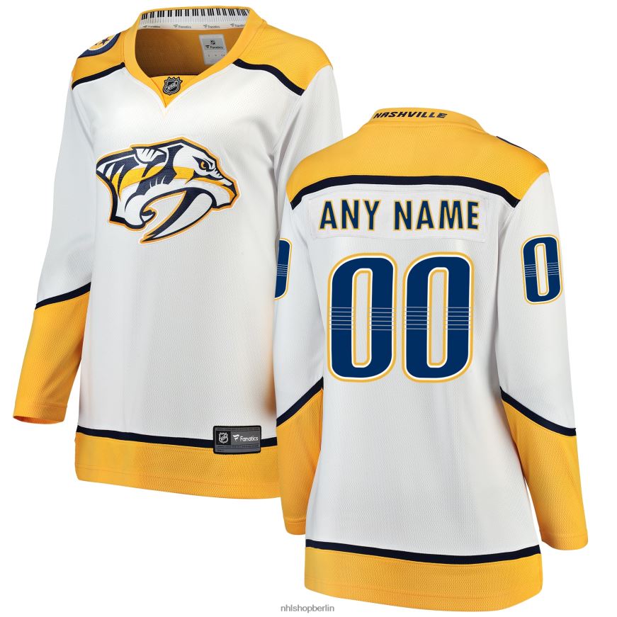 Frauen NHL Weißes Auswärtstrikot mit Fanatics-Logo der Nashville Predators Kleidung BF680T1773