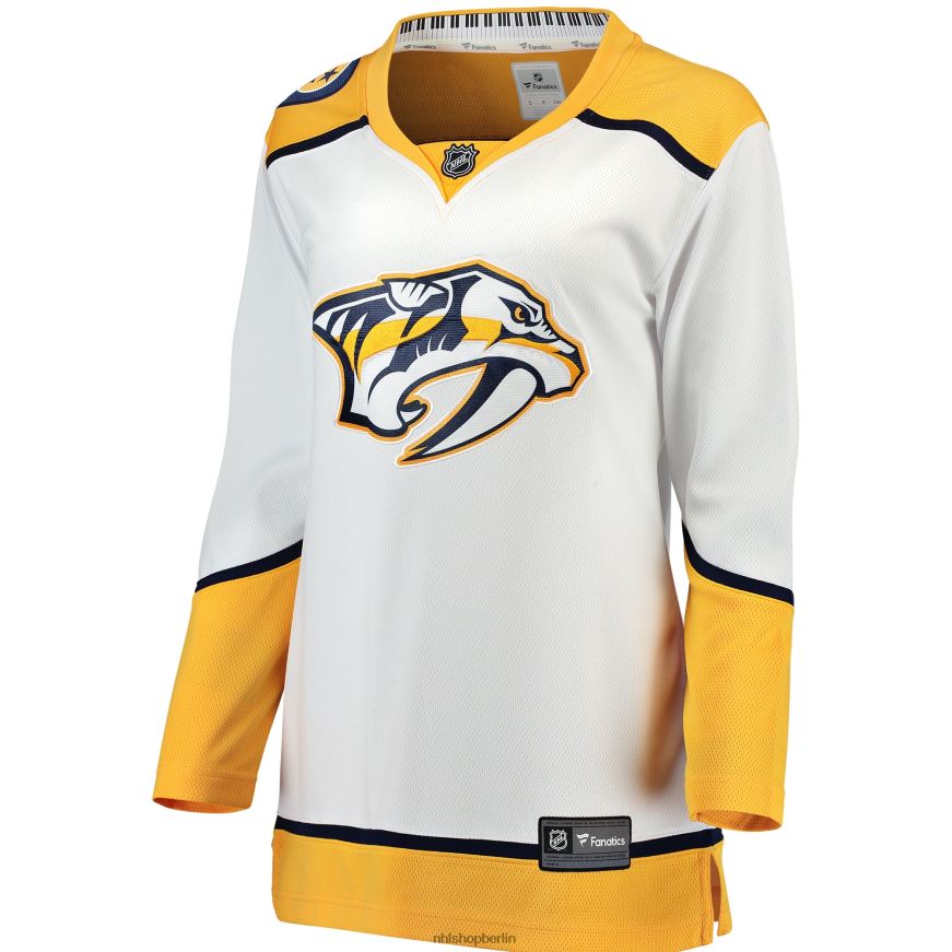 Frauen NHL Weißes Auswärtstrikot mit Fanatics-Logo der Nashville Predators Kleidung BF680T1773