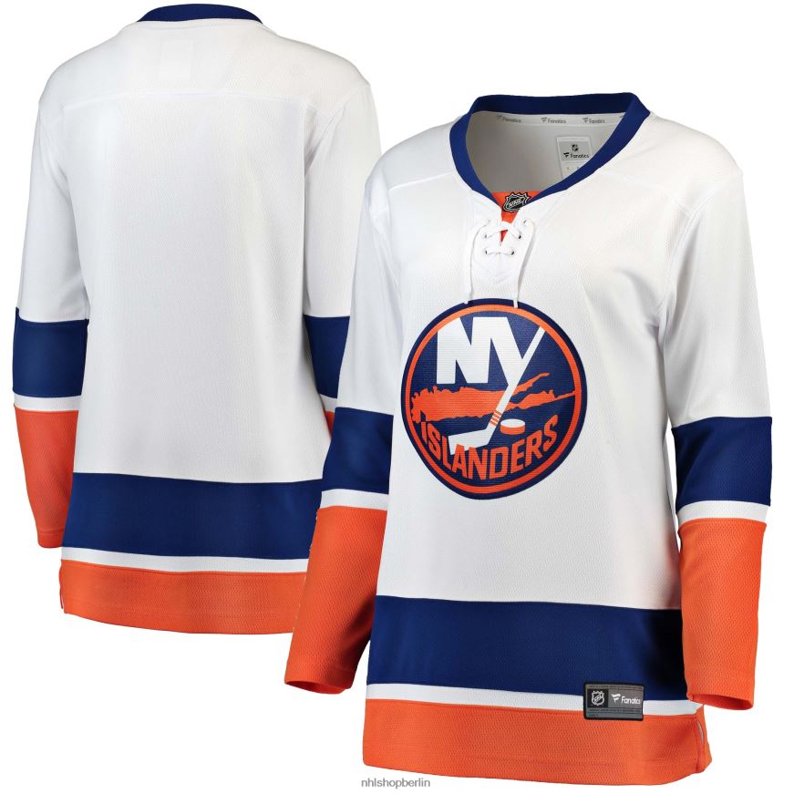 Frauen NHL Weißes Breakaway-Auswärtstrikot der New York Islanders mit Fanatics-Logo Kleidung BF680T1393