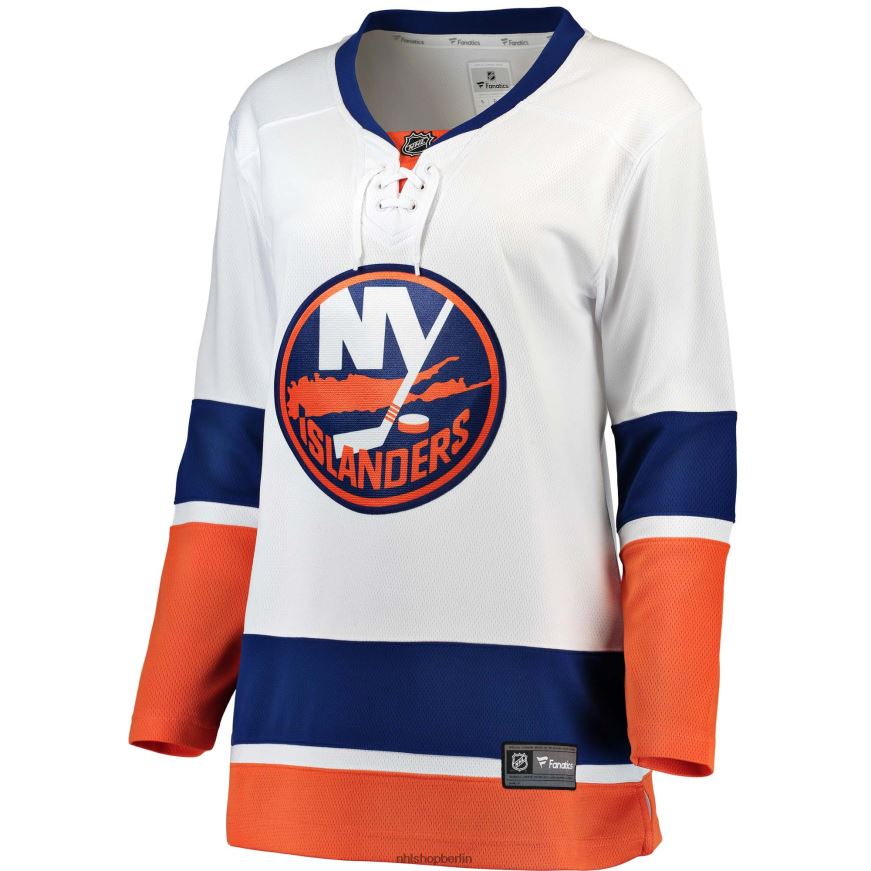 Frauen NHL Weißes Breakaway-Auswärtstrikot der New York Islanders mit Fanatics-Logo Kleidung BF680T1393