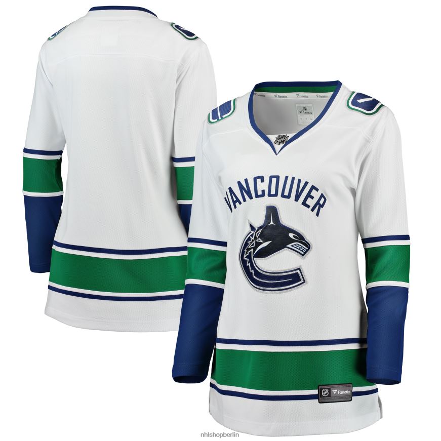 Frauen NHL Weißes Breakaway-Auswärtstrikot der Vancouver Canucks mit Fanatics-Logo Kleidung BF680T1385