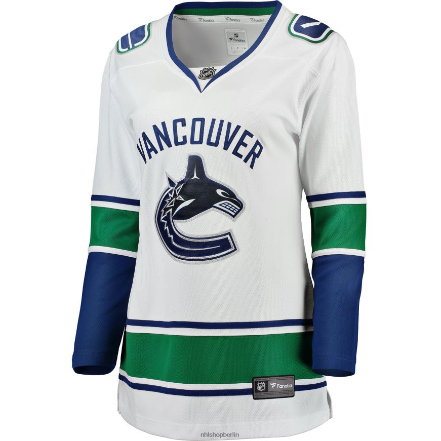 Frauen NHL Weißes Breakaway-Auswärtstrikot der Vancouver Canucks mit Fanatics-Logo Kleidung BF680T1385