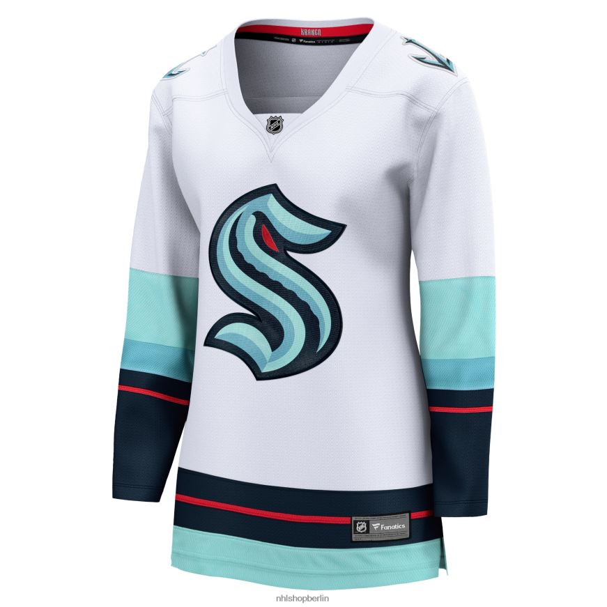 Frauen NHL Weißes Breakaway-Auswärtstrikot mit Seattle Kraken Fanatics-Logo Kleidung BF680T233