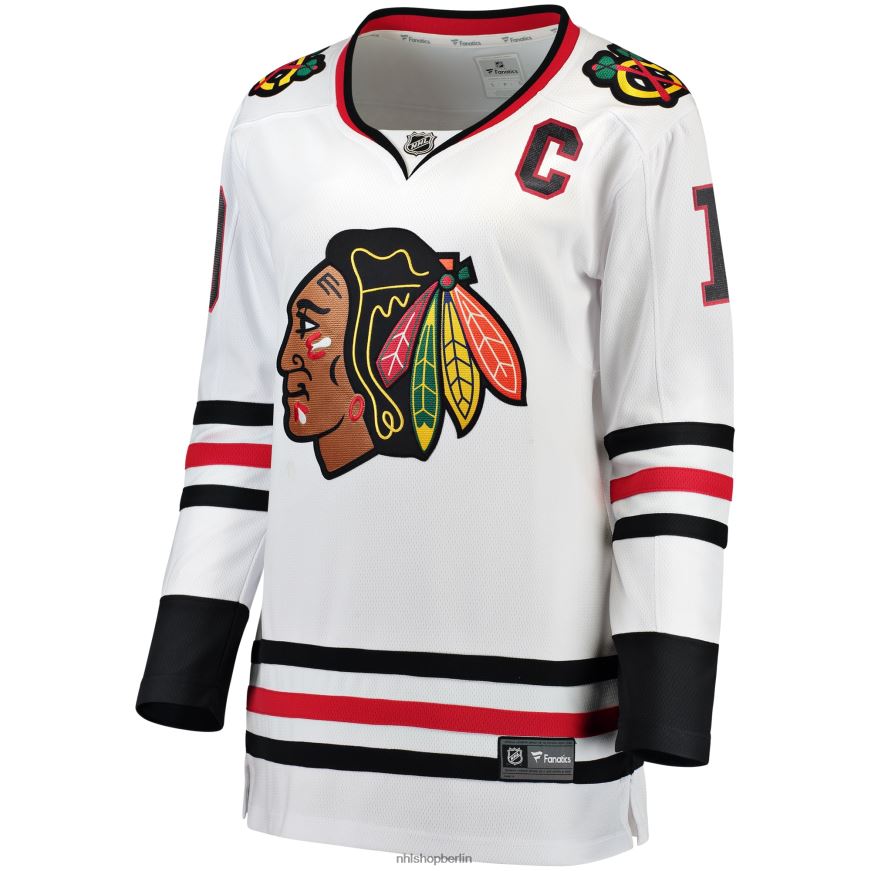 Frauen NHL Weißes Breakaway-Spielertrikot der Chicago Blackhawks mit Jonathan Toews Fanatics-Logo Kleidung BF680T829