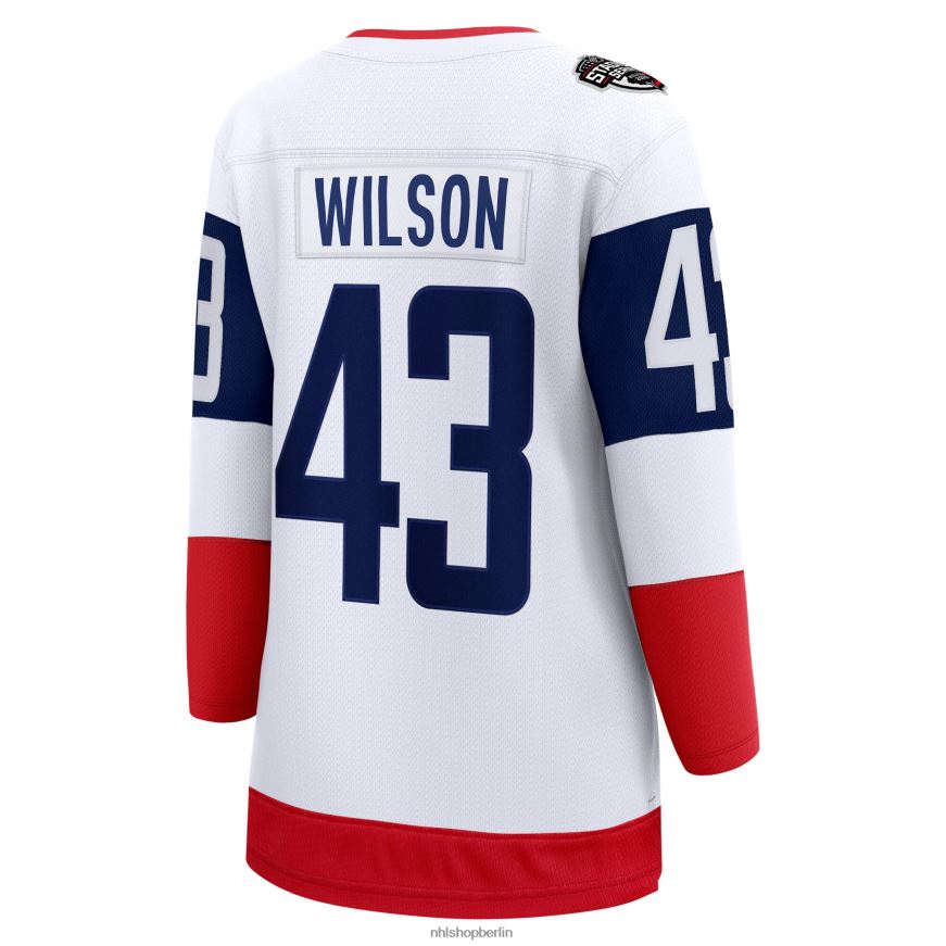 Frauen NHL Weißes Breakaway-Spielertrikot der Stadium Series 2023 von Washington Capitals mit Fanatics-Logo von Tom Wilson Kleidung BF680T658