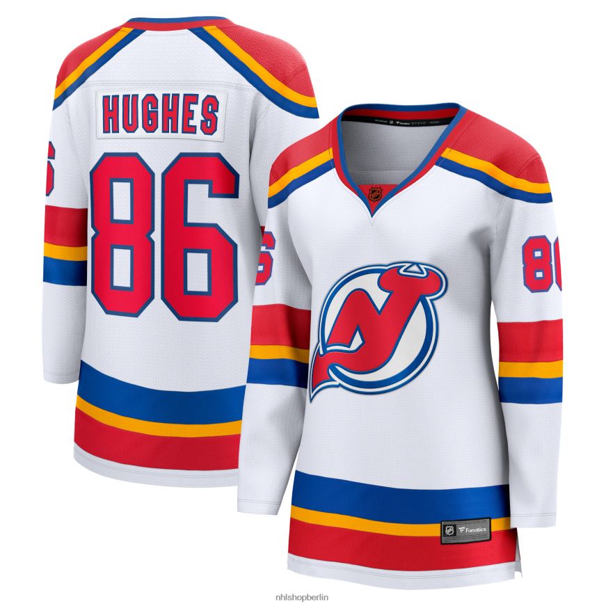 Frauen NHL Weißes Special Edition 20 Breakaway-Spielertrikot der New Jersey Devils mit Fanatics-Logo von Jack Hughes Kleidung BF680T633