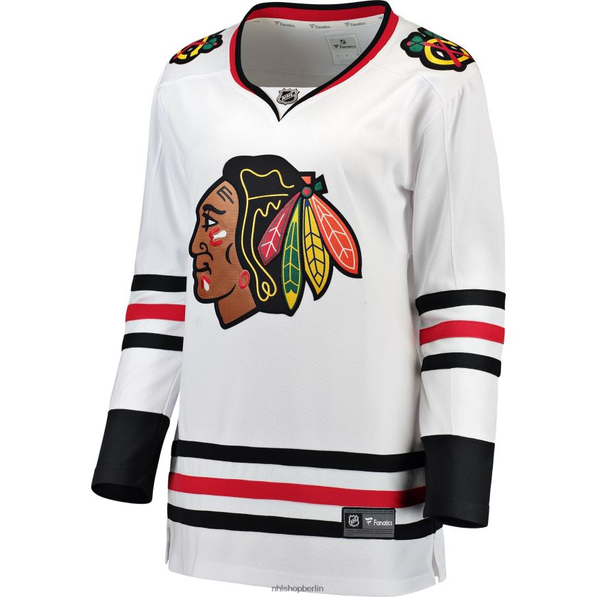 Frauen NHL Weißes individuelles Auswärtstrikot der Chicago Blackhawks mit Fanatics-Logo Kleidung BF680T931