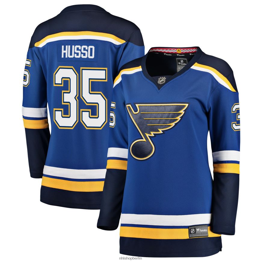 Frauen NHL st Blaues Breakaway-Spielertrikot mit Louis Blues Ville-Husso-Fanatiker-Logo Kleidung BF680T2352