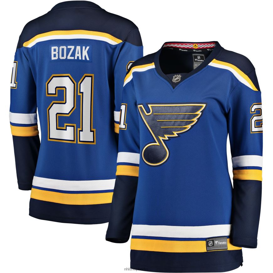 Frauen NHL st Blaues Heim-Ausreißertrikot mit Fanatics-Logo der Louis Blues Tyler Bozak Kleidung BF680T2163