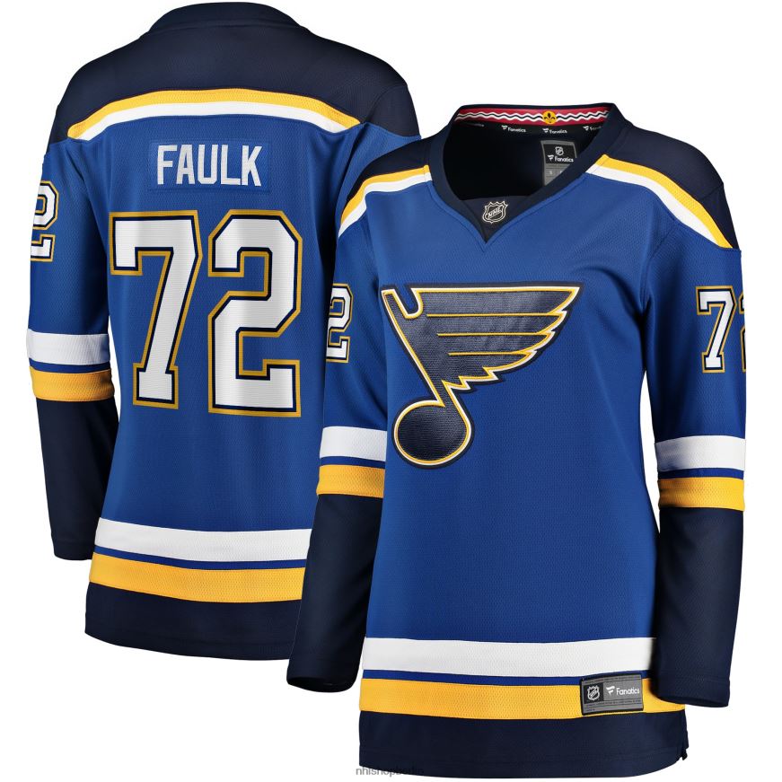 Frauen NHL st Blaues Heim-Ausreißertrikot mit Fanatics-Logo der Louis Blues und Justin Faulk Kleidung BF680T1256