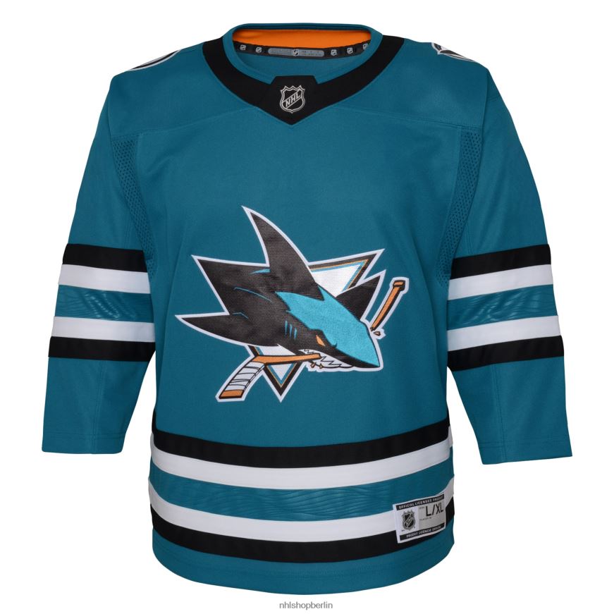 Jugend NHL Blaugrünes Premier-Trikot der San Jose Sharks Kleidung BF680T834