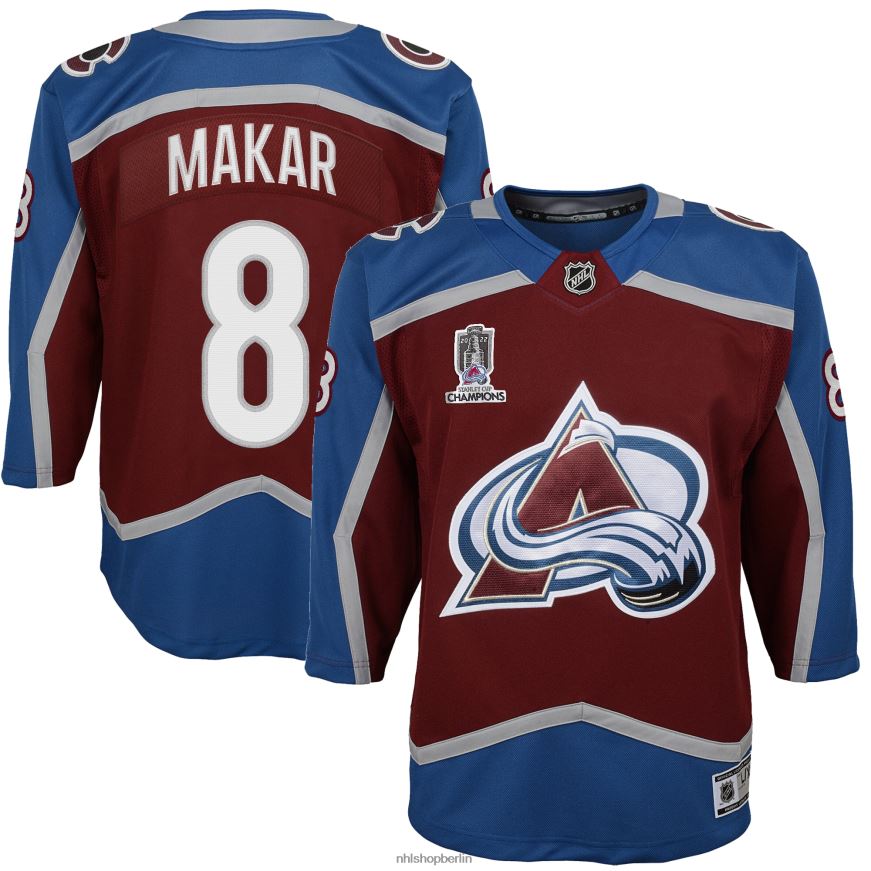 Jugend NHL Colorado Avalanche Cale Makar Burgundy Home 2022 Stanley Cup Champions Premier-Spieler-Trikot Kleidung BF680T412