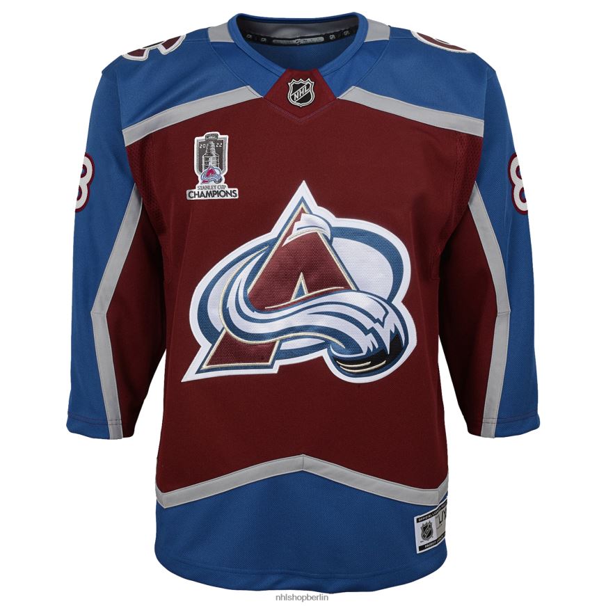 Jugend NHL Colorado Avalanche Cale Makar Burgundy Home 2022 Stanley Cup Champions Premier-Spieler-Trikot Kleidung BF680T412