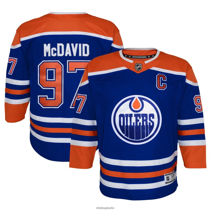 Jugend NHL Edmonton Oilers Connor McDavid Royal Heim-Premier-Spielertrikot Kleidung BF680T140