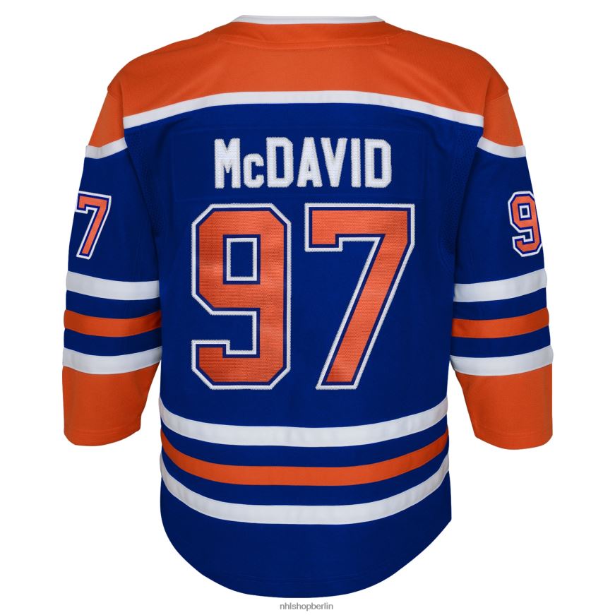 Jugend NHL Edmonton Oilers Connor McDavid Royal Heim-Premier-Spielertrikot Kleidung BF680T140