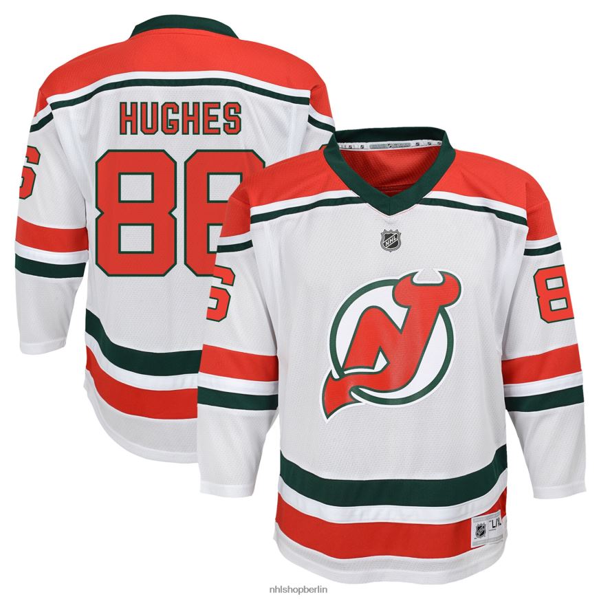 Jugend NHL New Jersey Devils Jack Hughes White 2022/23 Heritage Replika-Trikot Kleidung BF680T335