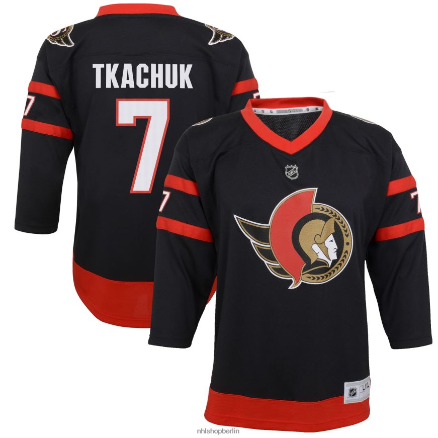 Jugend NHL Ottawa Senators Brady Tkachuk Schwarzes 2020/21 Heim-Replik-Spielertrikot Kleidung BF680T836