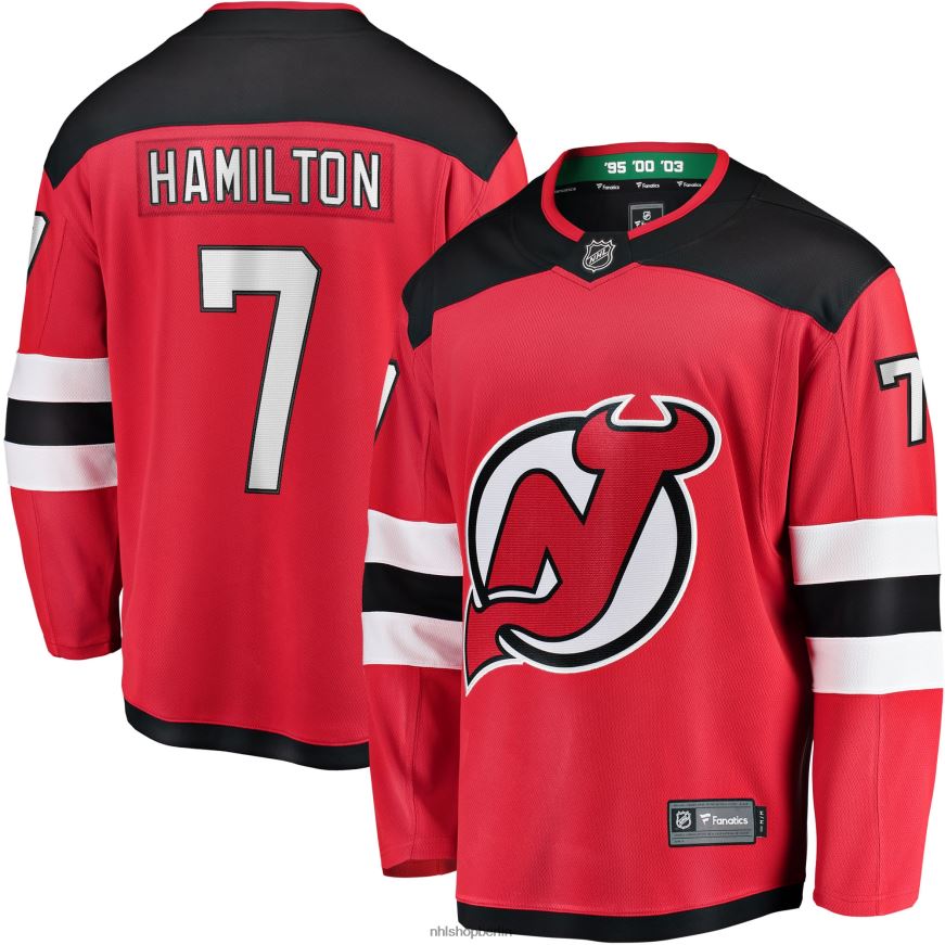 Jugend NHL Rotes Breakaway-Spielertrikot der New Jersey Devils mit Fanatics-Logo von Dougie Hamilton Kleidung BF680T640