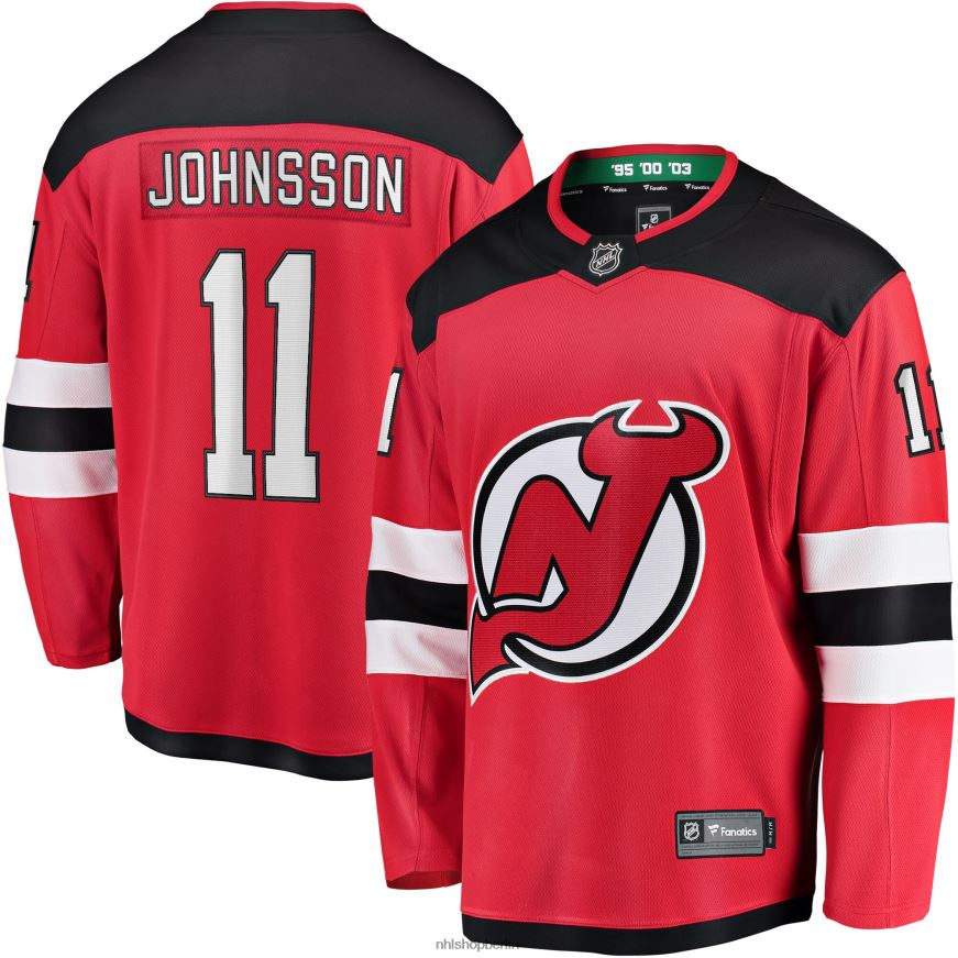 Jugend NHL Rotes Breakaway-Spielertrikot der New Jersey Devils mit Fanatiker-Logo von Andreas Johnsson Kleidung BF680T2049