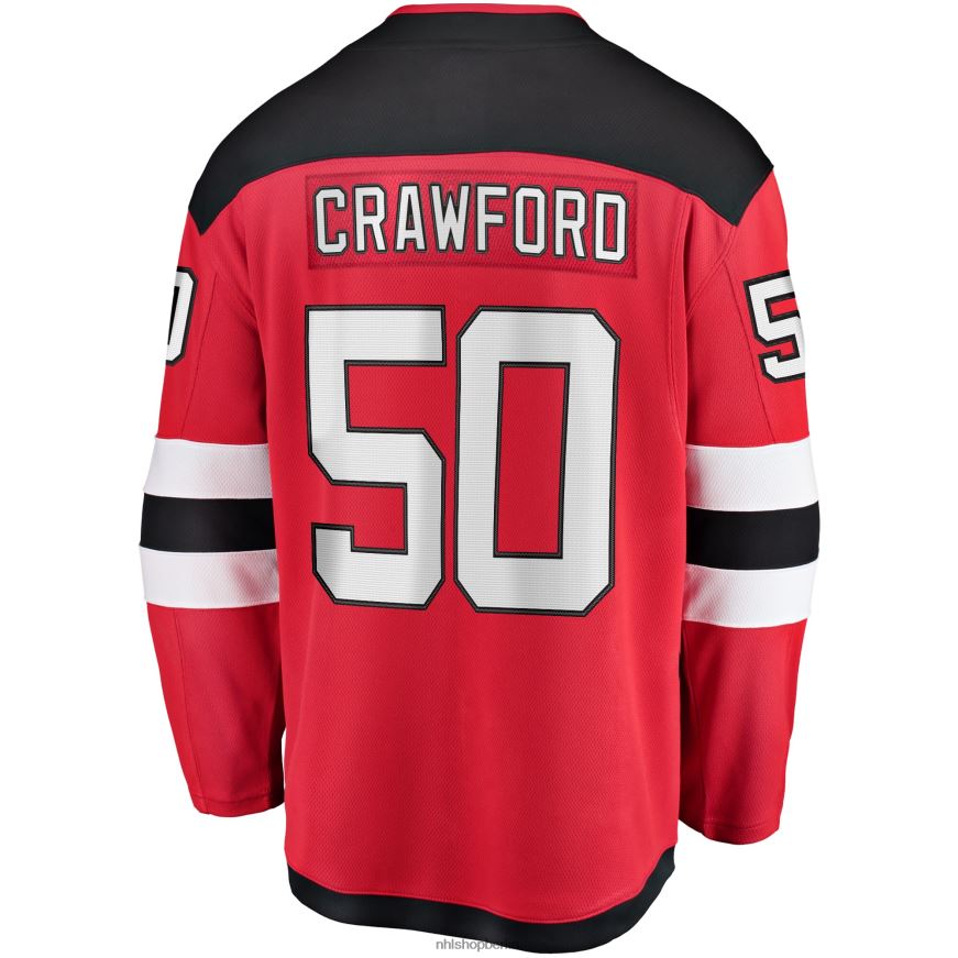 Jugend NHL Rotes Breakaway-Spielertrikot der New Jersey Devils von Corey Crawford mit Fanatics-Logo Kleidung BF680T2047