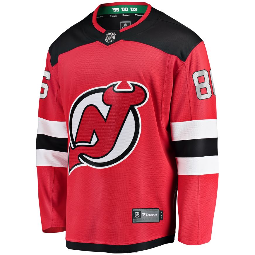 Jugend NHL Rotes Home-Breakaway-Spielertrikot der New Jersey Devils mit Fanatics-Logo von Jack Hughes Kleidung BF680T711