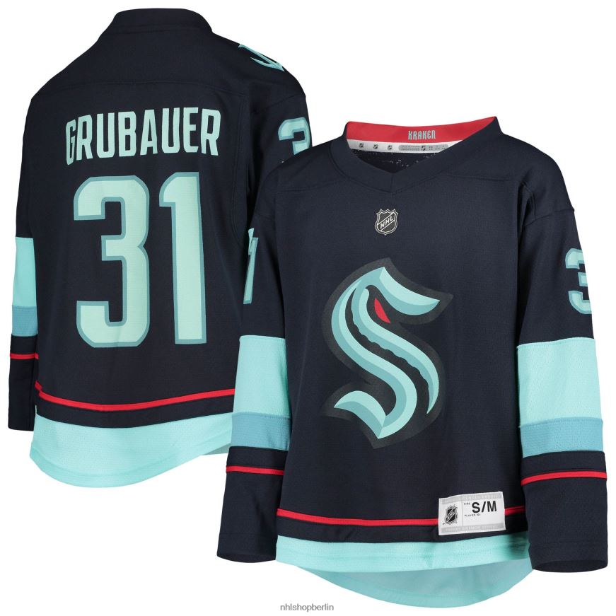 Jugend NHL Seattle Kraken Philipp Grubauer Tiefseeblaues Heim-Replika-Spielertrikot Kleidung BF680T1363