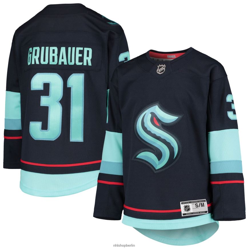 Jugend NHL Seattle Kraken Philipp Grubauer Tiefseeblaues Premier-Spieler-Heimtrikot Kleidung BF680T639