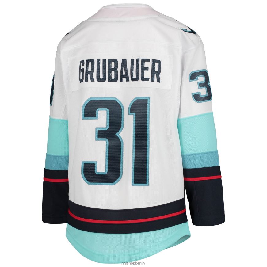 Jugend NHL Weißes Premier-Spieler-Auswärtstrikot von Seattle Kraken Philipp Grubauer Kleidung BF680T689