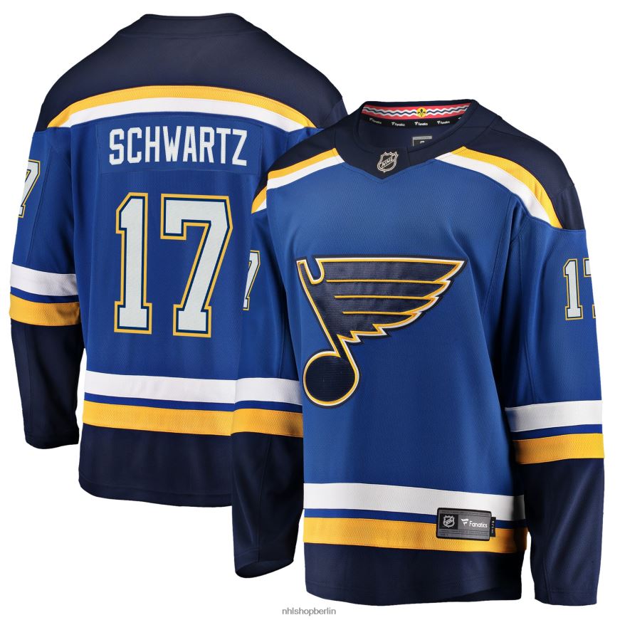 Jugend NHL st Blaues Breakaway-Spielertrikot mit Fanatics-Logo der Louis Blues Jaden Schwartz Kleidung BF680T2277