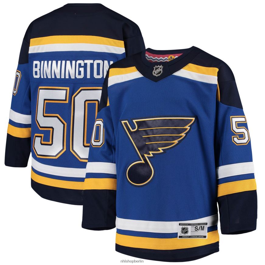 Jugend NHL st Louis Blues Jordan Binnington Blue Heim-Premier-Spieler-Trikot Kleidung BF680T1420