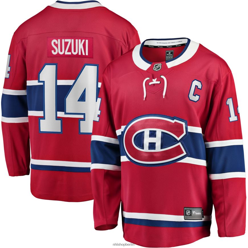 Männer NHL Abtrünniges Spielertrikot der Montreal Canadiens mit Nick Suzuki Fanatics-Logo auf rotem Heimkapitän-Aufnäher Kleidung BF680T1024