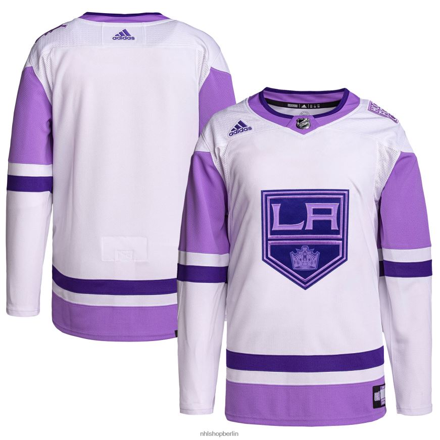 Männer NHL Adidas Los Angeles Kings Weiß/Lila Hockey bekämpft Krebs Primegreen Authentisches Blanko-Trainingstrikot Kleidung BF680T751