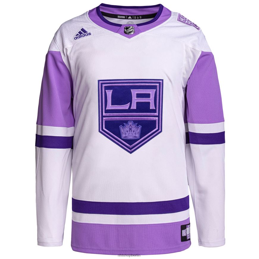 Männer NHL Adidas Los Angeles Kings Weiß/Lila Hockey bekämpft Krebs Primegreen Authentisches Blanko-Trainingstrikot Kleidung BF680T751