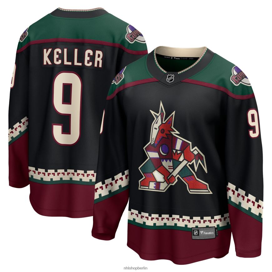 Männer NHL Arizona Coyotes Clayton Keller Fanatics gebrandetes schwarzes Home-Premier-Breakaway-Spielertrikot Kleidung BF680T293