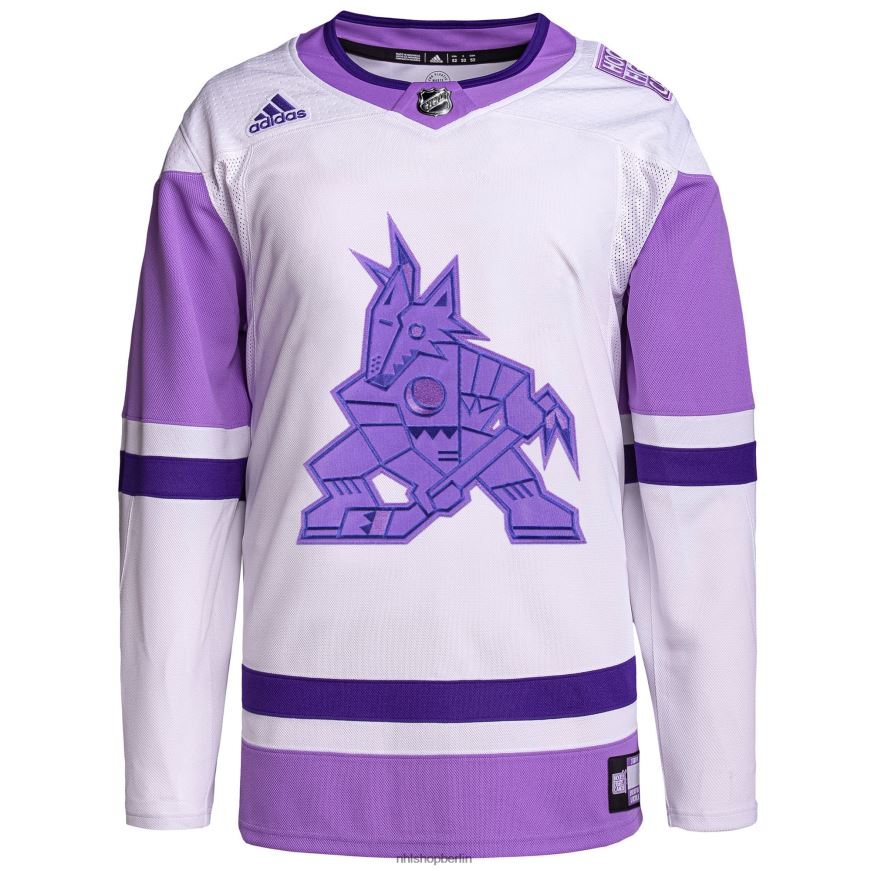 Männer NHL Arizona Coyotes adidas weiß/lila Hockey bekämpft Krebs Primegreen authentisches individuelles Trikot Kleidung BF680T2091