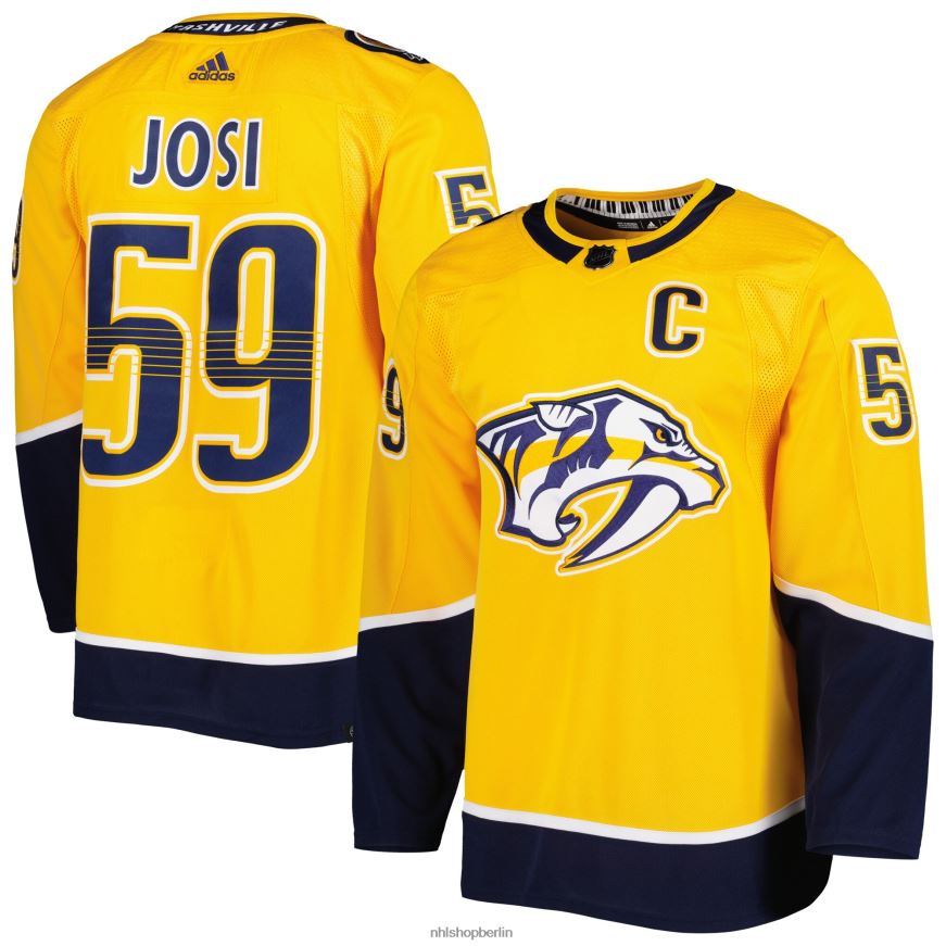 Männer NHL Authentisches Pro-Spieler-Trikot der Nashville Predators Roman Josi adidas Gold Captain Home Primegreen Kleidung BF680T758