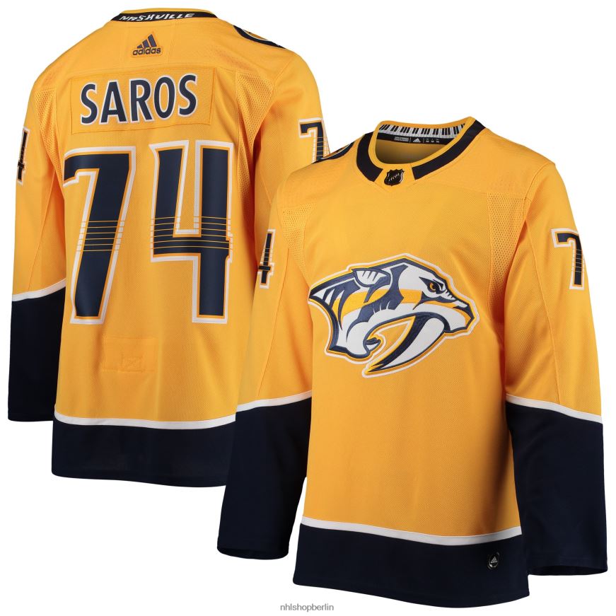 Männer NHL Authentisches Spielertrikot der Nashville Predators Juuse Saros von Adidas in Gold Kleidung BF680T790