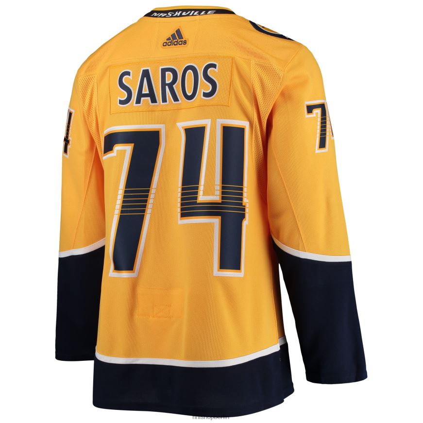 Männer NHL Authentisches Spielertrikot der Nashville Predators Juuse Saros von Adidas in Gold Kleidung BF680T790